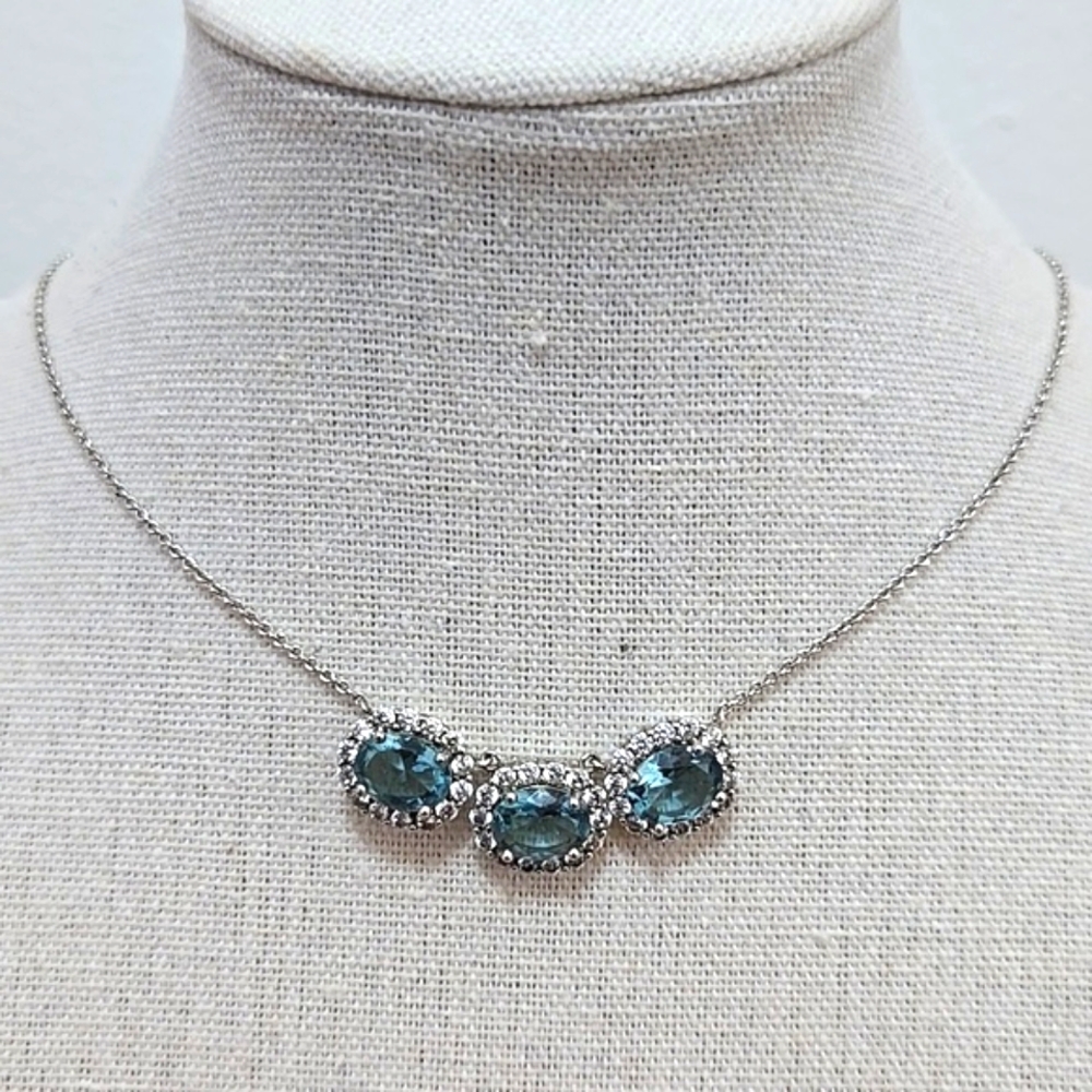 Sun BR Three Stone Faux Topaz Silver Chain Necklace
